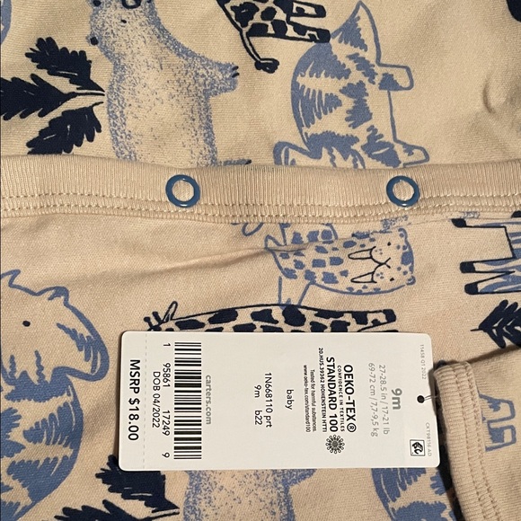 New Carter's Beige and Blue Safari Print Onesie - 9 Months - Picture 4 of 6